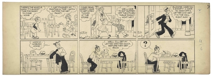Chic Young Hand-Drawn Blondie Sunday Comic Strip From 1938 -- Dagwoods Just as Fast Getting Out of His Clothes as He Is Getting Into Them